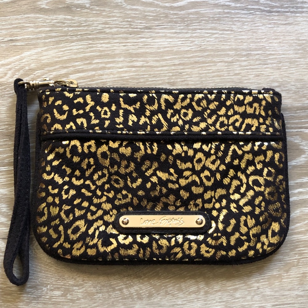 Express small leopard clutch black gold with zipper
